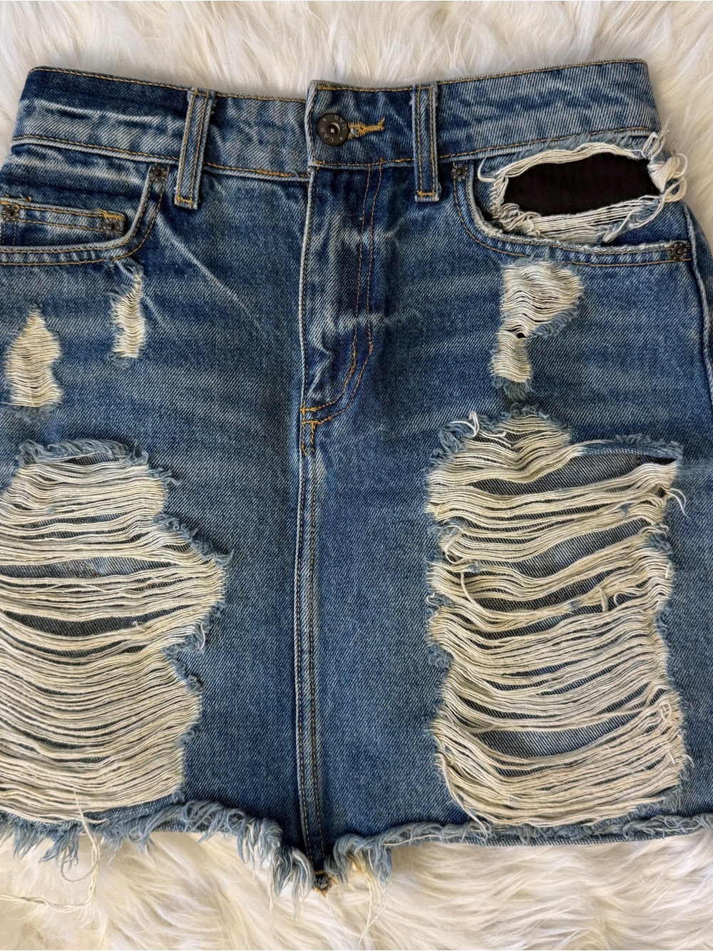 CARMAR Light Blue Denim Jean Mini Skirt Destroyed